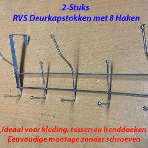 2-Stuks RVS Deurkapstokken met 8 Haken