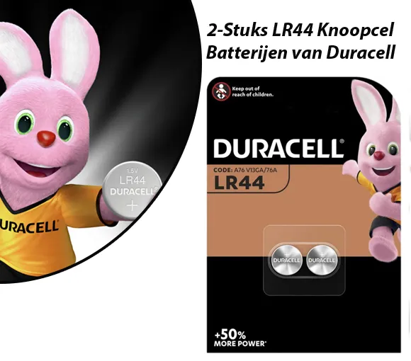 2-Stuks LR44 Knoopcel Batterijen van Duracell - Afbeelding 2