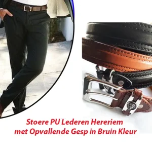 Stoere PU Lederen Hereriem met Opvallende Gesp in Bruin Kleur