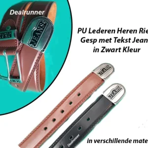 PU Lederen Heren Riem, Gesp met Tekst Jeans in Zwart Kleur