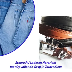 Stoere PU Lederen Hereriem met Opvallende Gesp in Zwart Kleur