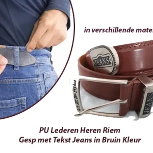 PU Lederen Heren Riem, Gesp met Tekst Jeans in Bruin Kleur