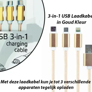 3-in-1 USB Laadkabel in Goud Kleur