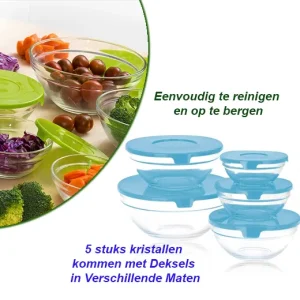 5 stuks kristallen kommen met Deksels in Verschillende Maten