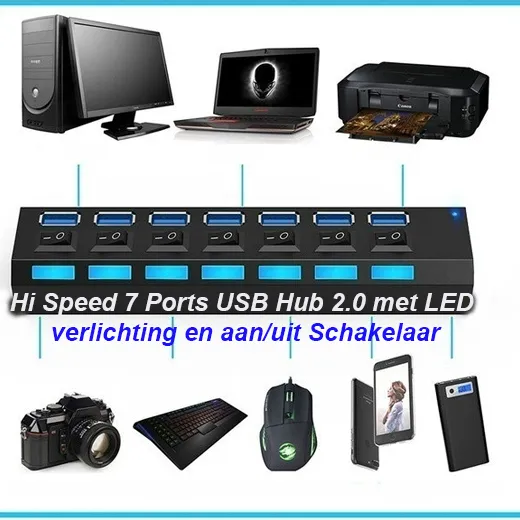 Hi Speed 7 Ports USB Hub met LED verlichting en aan/uit Schakelaar - Afbeelding 5