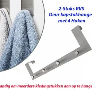 2-Stuks RVS Deur kapstokhanger met 4 Haken