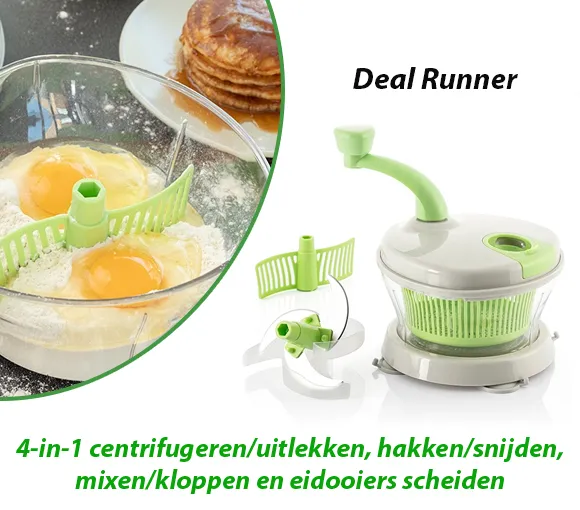 4-in-1 Handmatige Saladecentrifuge met Accessoires en Recepten