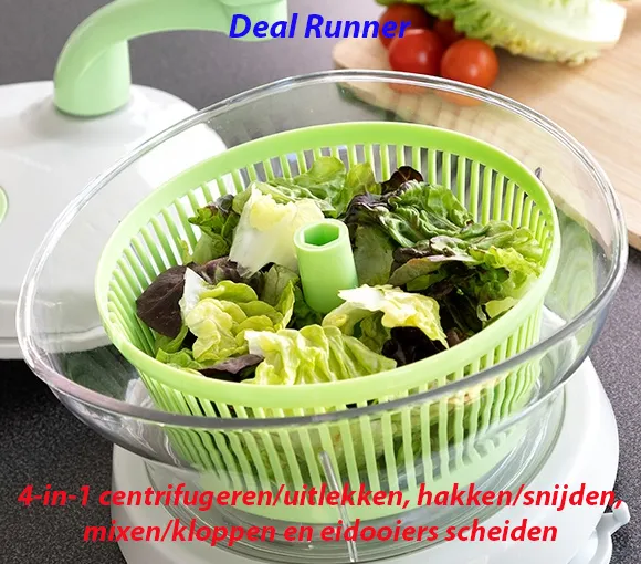 4-in-1 Handmatige Saladecentrifuge met Accessoires en Recepten - Afbeelding 3
