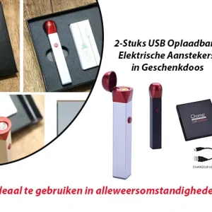 2-Stuks USB Oplaadbare Elektrische Aansteker in Geschenkdoos
