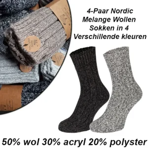 4-Paar Nordic Melange Wollen Sokken in 4 Verschillende kleuren