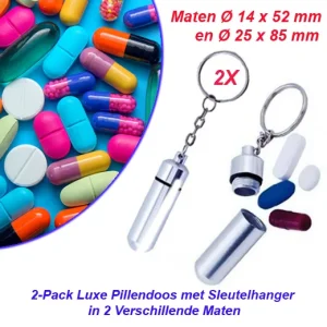 2-Pack Waterdicht Pillendoos met Sleutelhanger in 2 Verschillende Maten