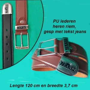 PU lederen heren riem, gesp met tekst jeans