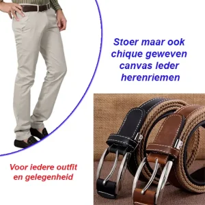 Stoer maar ook chique geweven canvas leder herenriemen
