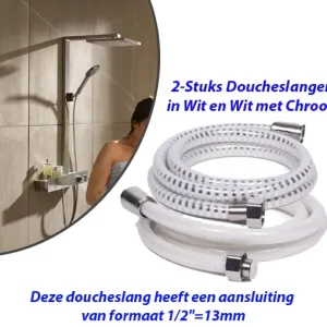 2-Stuks Doucheslangen in Wit en Wit met Chroom