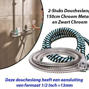 2-Stuks Doucheslangen 150cm Chroom Metaal en Zwart Chroom