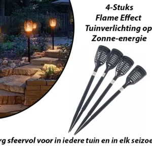 4-Stuks Flame Effect Tuinverlichting op Zonne-energie
