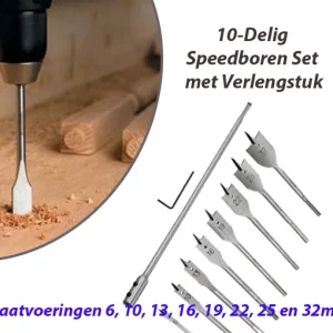 10-Delig Speedboren Set met Verlengstuk