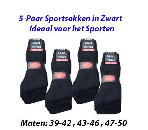 5-Paar Sportsokken in Zwart – Ideaal voor het Sporten - Afbeelding 5