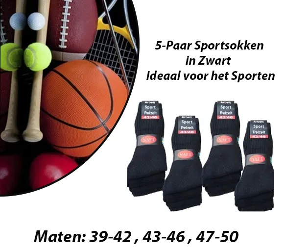5-Paar Sportsokken in Zwart – Ideaal voor het Sporten - Afbeelding 4