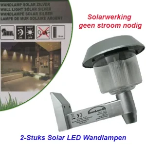 2-Stuks Solar LED Wandlampen in Zilver