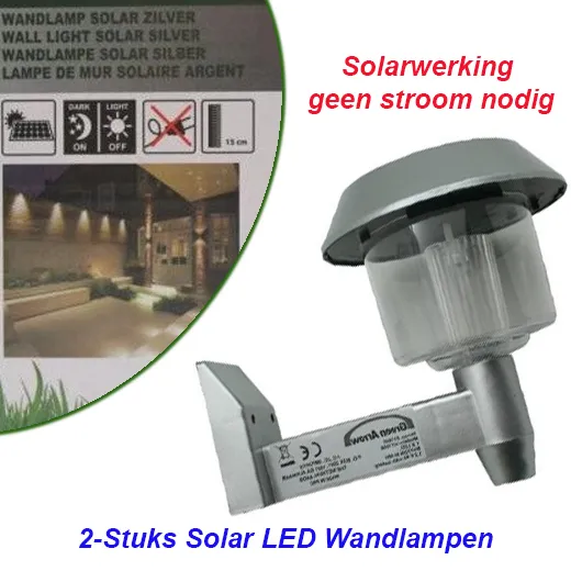 2-Stuks Solar LED Wandlampen in Zilver
