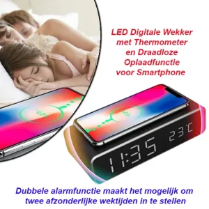LED Digitale Wekker met Thermometer en Draadloze Oplaadfunctie voor Smartphone