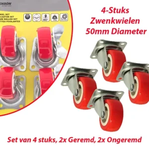 4-Stuks Zwenkwielen 50mm Diameter