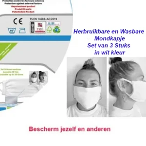 3 Stuks Herbruikbare en Wasbare Mondkapje in Wit Kleur OP=OP