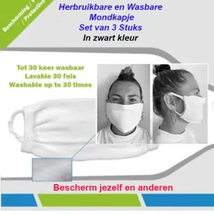 3 Stuks Herbruikbare en Wasbare Mondkapje (Zwart) OP=OP