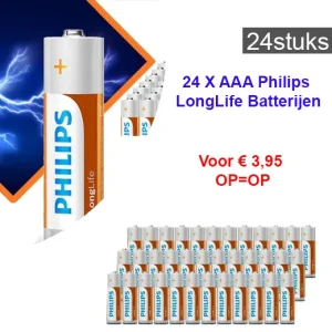 24 X AAA Philips LongLife Batterijen MEGA voordeelpak
