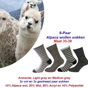 6-Paar Alpaca wollen sokken-heerlijk warm in uni en gestreept | Maat 35-38