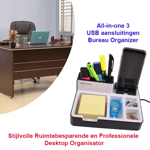 All-in-one 3-USB aansluitingen Bureau Organizer