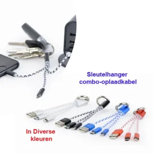 Sleutelhanger 3-in-1 usb oplaadkabel in diverse kleuren
