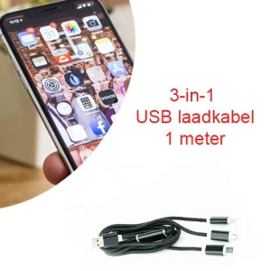 3-in-1 USB laadkabel -1 meter in Zwart kleur