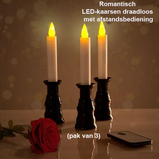 Romantisch Led-kaarsen draadloos met afstandsbediening (pak van 3) - Afbeelding 4