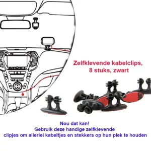 Zelfklevende mini kabelhouder 8 stuks zwart