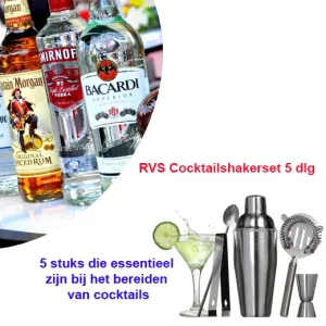 5-Delige luxe RVS cocktail set in geschenkdoos
