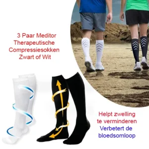3 Paar Meditor Therapeutische Compressiesokken Zwart of Wit