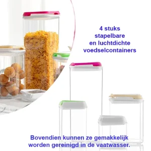 4-delige stapelbare en luchtdichte voedselcontainers