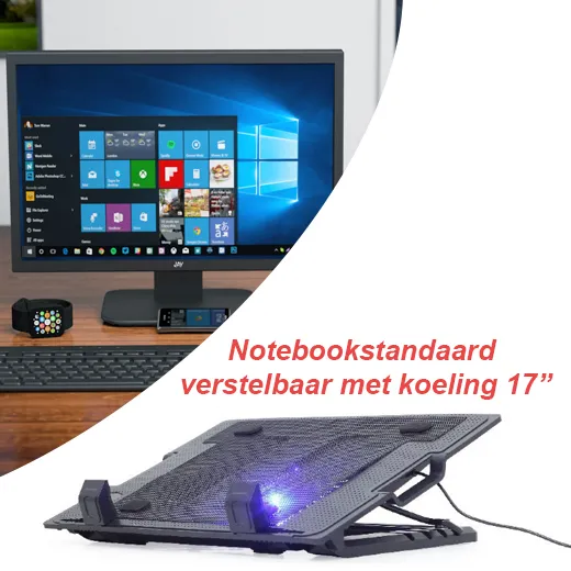 Notebookstandaard verstelbaar met koeling 17” - Afbeelding 2