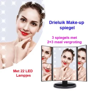 Drieluik Make-up spiegel met 22 LED lampjes – Vergroot Tot 3 Keer