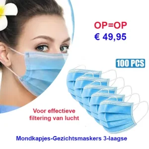 100 stuks Mondkapjes 3-laagse OP=OP € 49,95