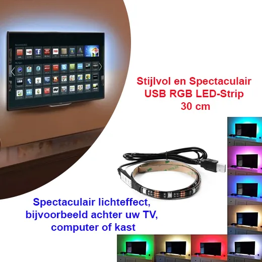 Stijlvol en Spectaculair USB RGB LED-Strip 30 cm - Afbeelding 2