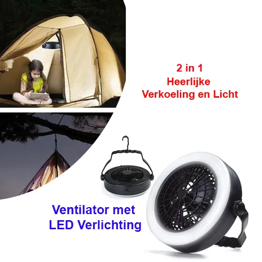 Draagbare ventilator met led verlichting in één
