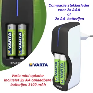 Varta mini oplader inclusief 2x AA oplaadbare batterijen 2100 mAh