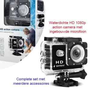 Waterdichte HD 1080p action camera met ingebouwde microfoon