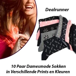 10 Paar Damesmode Sokken in Verschillende Prints en Kleuren