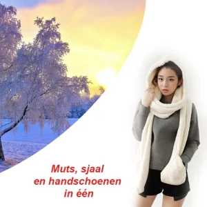 2-Set Muts, Sjaal en Handschoenen in één. Heerlijk Zacht en Pluizig