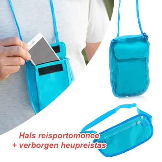2 tasjes – Hals reisportomonee en verborgen heupreistas ideaal voor op reis - Afbeelding 2