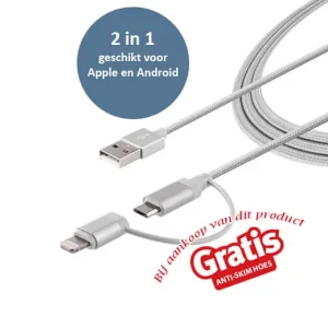 2 in 1 USB oplaadkabel (Micro USB en Apple)